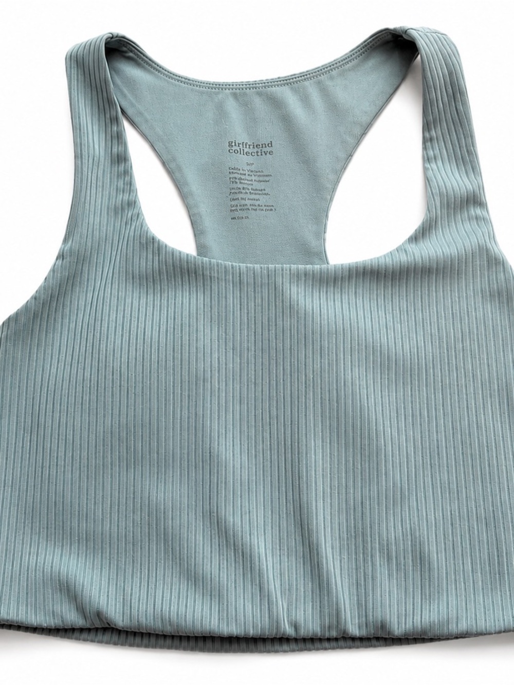 girlfriend collective Ribbed Racerback Sports Bra in Dusty Blue XS